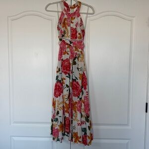 Abel The Label Anthropologie Whitewild Floral Crochet Halter Maxi Dress - Medium